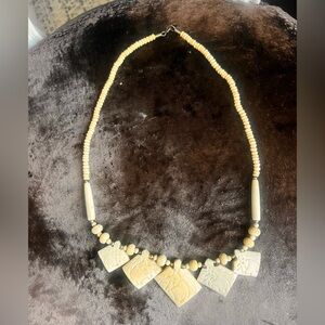 Elegant Vintage Carved Bone Elephant Pendant Necklace